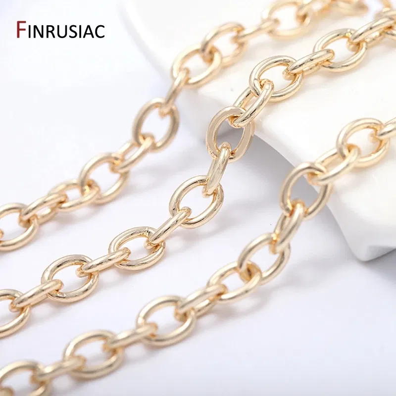 Color: green, Size: M - 14K Real Gold Plated Brass Metal Thick 1.5mm Round Cuban Chain For Jewelry Making DIY Necklace Bracelet Chains Findings