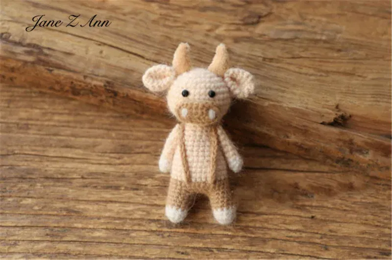 Color: Clear, Size: ONE SIZE - Handmade mink plush dolls knitted calf rabbit bear mouse newborn full moon photography props