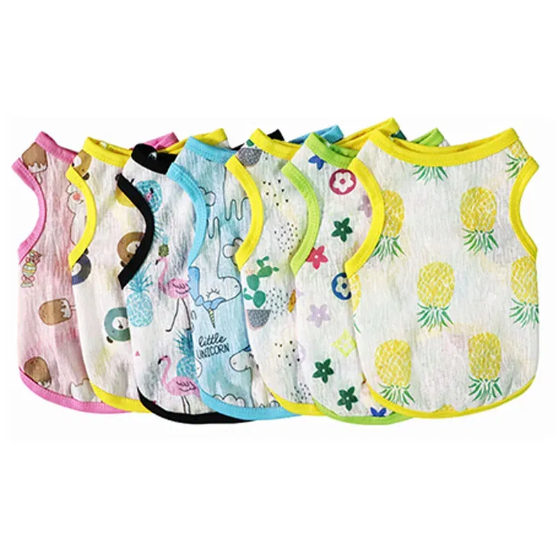 Color: Blue, Size: XL - Summer Dog Vest Ultra Thin Breathable Mesh Cloth Pet T-shirt for Small Dogs Cute Cartoon Print Puppy Cat Cheap Clothes Costumes