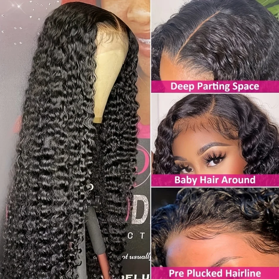 Stretched Length: 38inches, Hair Color: #12, Density: 180%, Ships From: CHINA - Glueless Wig Human Hair Ready To Wear Water Wave Lace Front Wig 4x4 5x5 Lace Closure Black Wig Curly HD Lace Frontal Human Hair