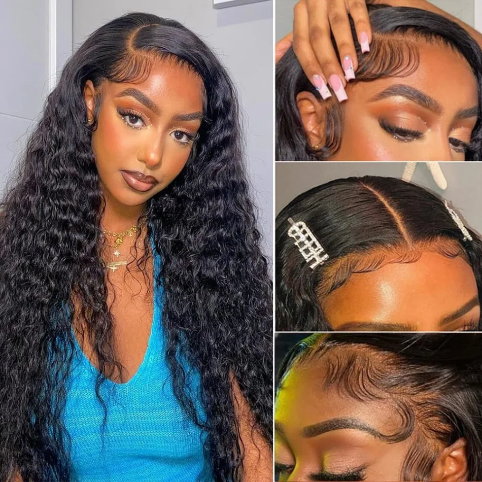 Stretched Length: 38inches, Hair Color: #12, Density: 180%, Ships From: CHINA - Glueless Wig Human Hair Ready To Wear Water Wave Lace Front Wig 4x4 5x5 Lace Closure Black Wig Curly HD Lace Frontal Human Hair