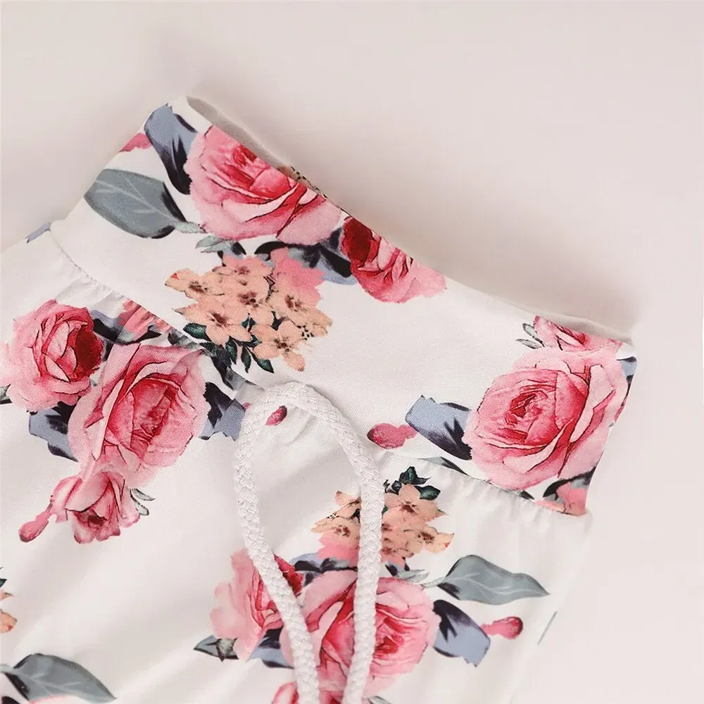 Color: WHITE, Kid Size: 3M - 0-18 Months Toddler Baby Girl 3PCS Hooded Clothes Set Flowers Print Long Sleeve Top+Pant+Bowknot Headband Fashion Autumn Outfit