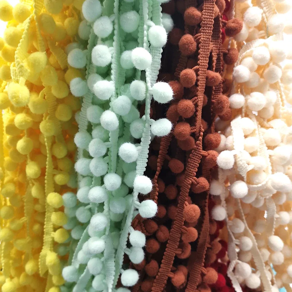Color: WHITE, Size: S - 1-5yard Pom pom Fringe Lace Ribbon Pompom Trim Ball Fabric DIY Sewing Tassel Lace Kintted Fabric Handmade DIY Craft Accessorie