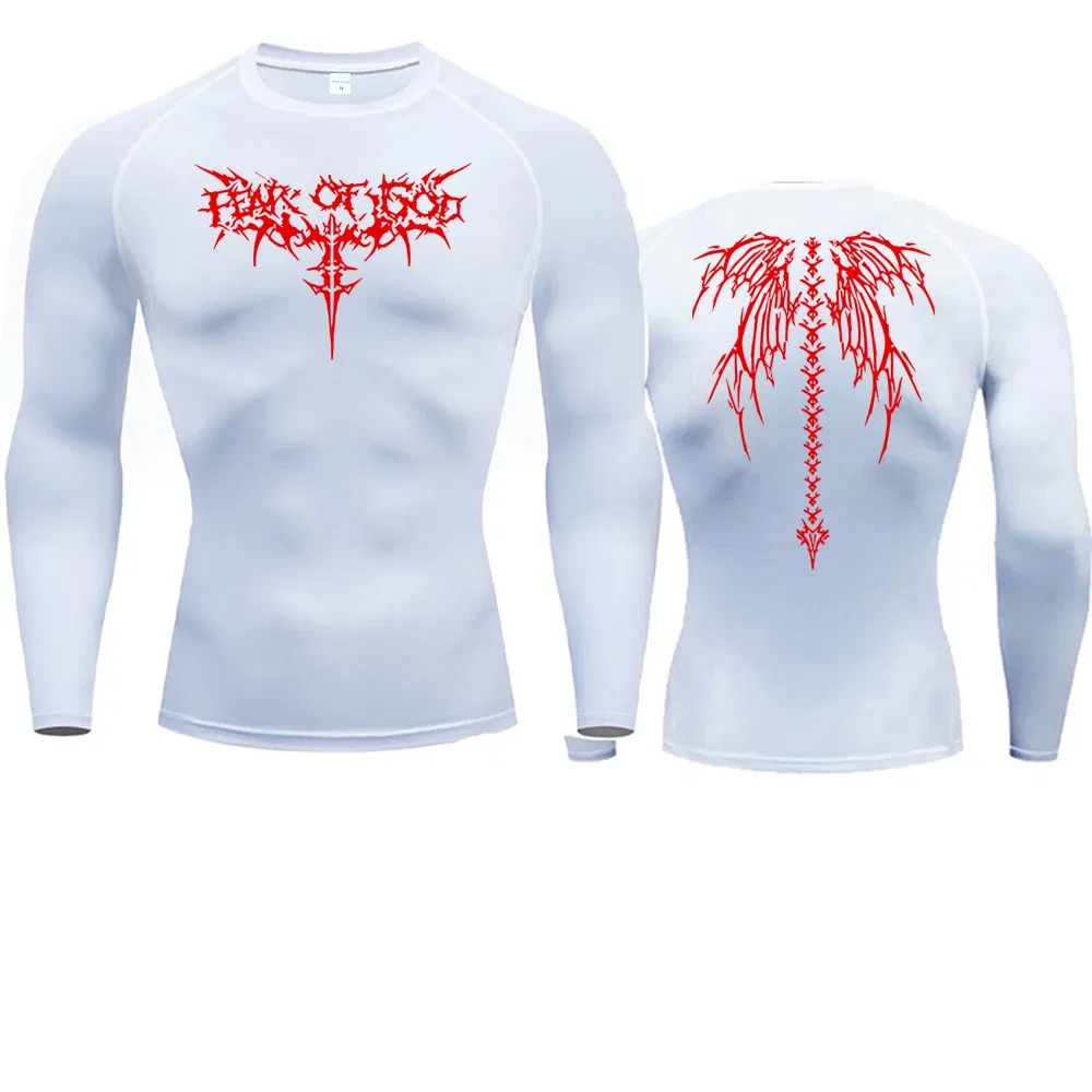 Color: Red, Size: S - Men's Compression Shirt Anime Print Gym Sport Quick Dry Gym TShirts Fitness Athletic Undershirts Elasticity Tops Tee Summer Male
