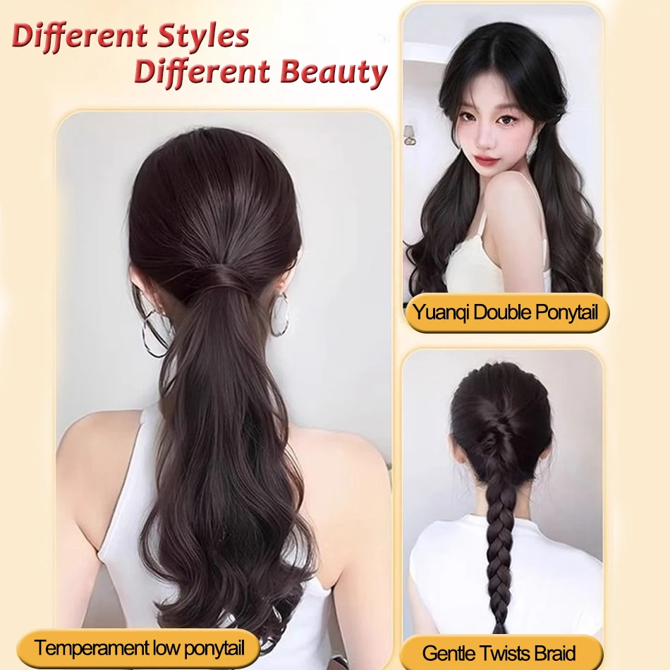 Color: T1B/4/30, Stretched Length: 20inches - Synthetic Ponytails Hair Extension With Rubber Band Long Curly Wavy Layered Ponytail For Women Daily Use Heat Resistant Hair Wig