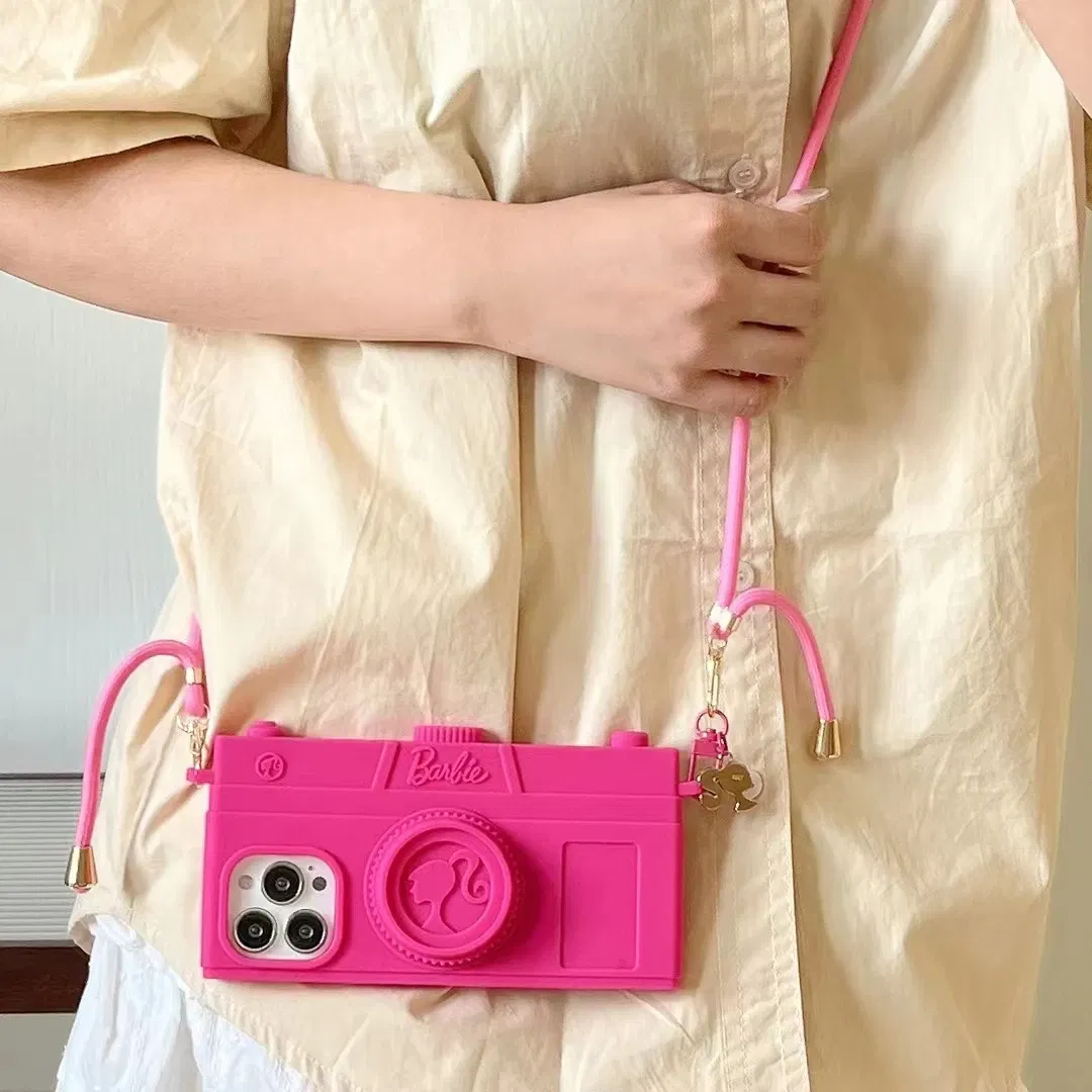 Material: nylon, Color: Beige - Pink Camera Case For iPhone 15 14 13 12 11 Pro Max Kawaii Fashion Case Fashion Pendant Cute Girl