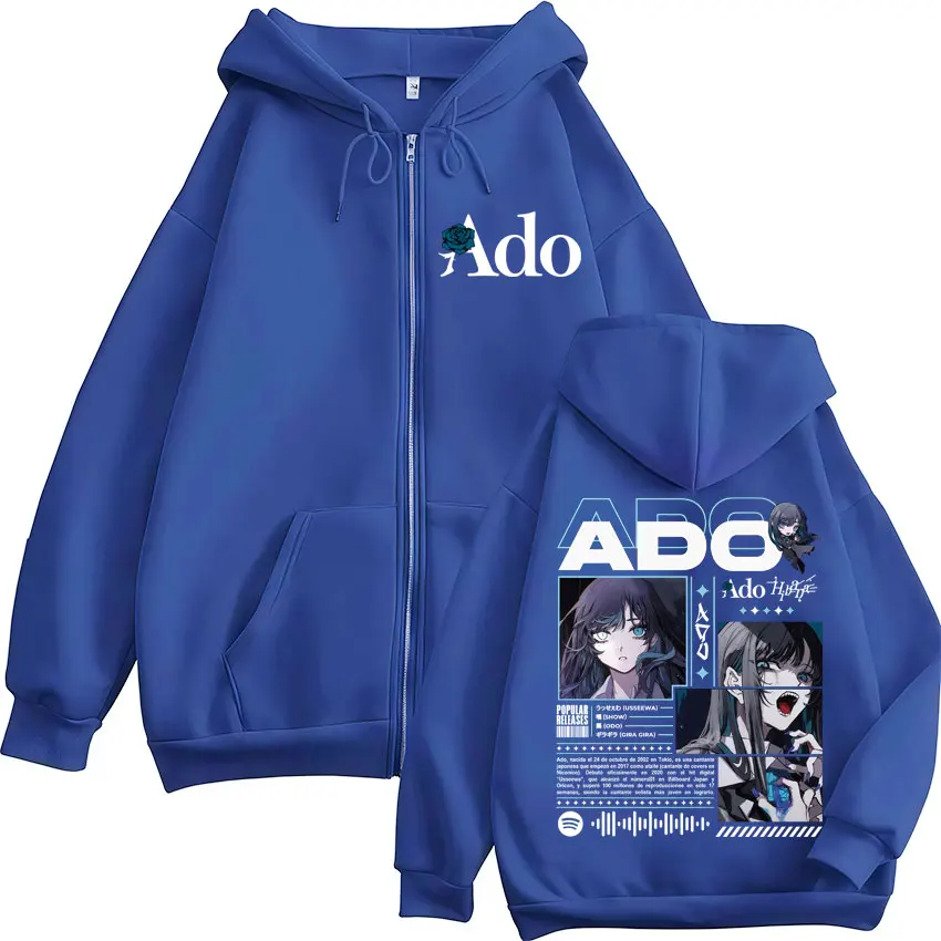 Color: SKY BLUE, Size: XXL - Ado World Tour 2025 Hibana Zipper Hoodies Men Women Clothing Fashion Harajuku Zip Up Sweatshirts Pullover Jacket Coat Streetwear