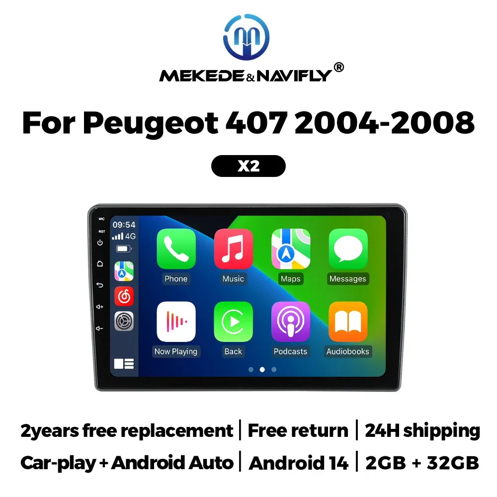 Color: Red - Android 14 CarPlay Auto Radio Multimedia Video Player For PEUGEOT 407 2004-2011 DVR Monitor Rear View Camera Navi Autoradio WiFi
