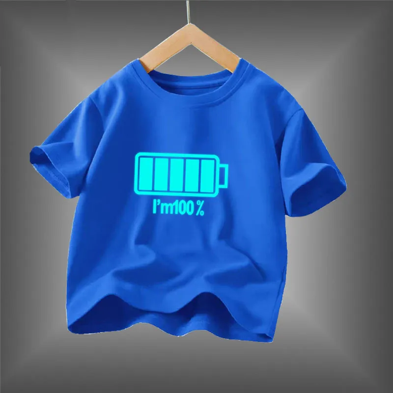 Kid Size: 3T, Color: WHITE - 2024 New Boys Luminous Battery T Shirts Summer Short Sleeve Children's Clothes Kids Glow In Dark Tees