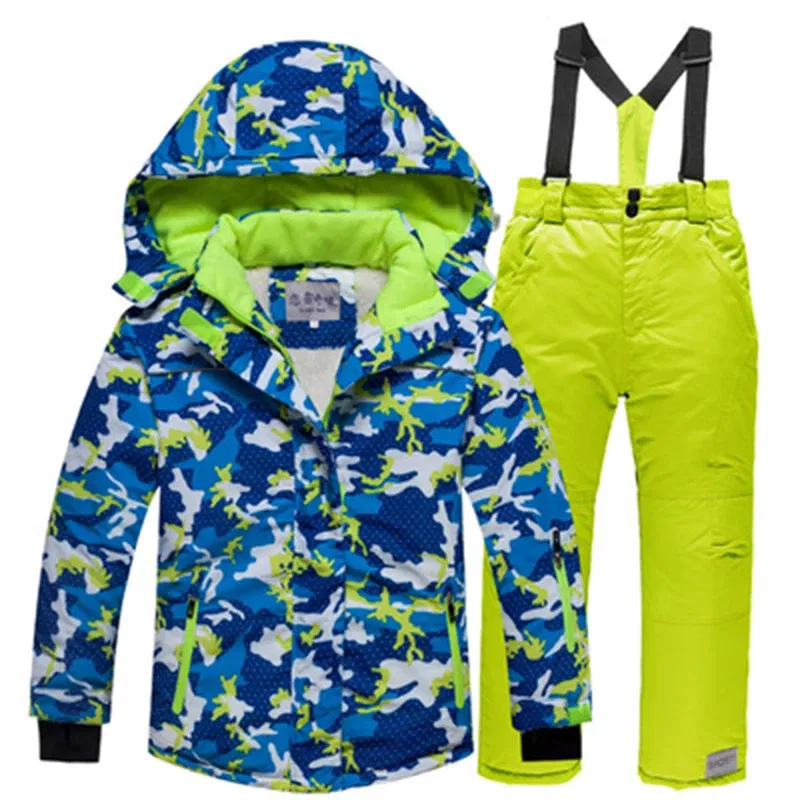 Color: green, Kid Size: 11 - OLEKID 2025 Russia Winter Children Boy Ski Suit Waterproof Girl Jacket Overalls Snowsuit 3-16 Years Kid Teenage Parka Snow Suit