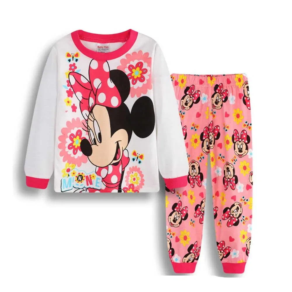 Color: Brown, Kid Size: 5 - MINISO Disney Boys Girls Pajamas Sets Kids Toddler 2 to 3 4 5 6 7 Years Cotton Long Sleeve Spring Fall Children Homewear Pijamas