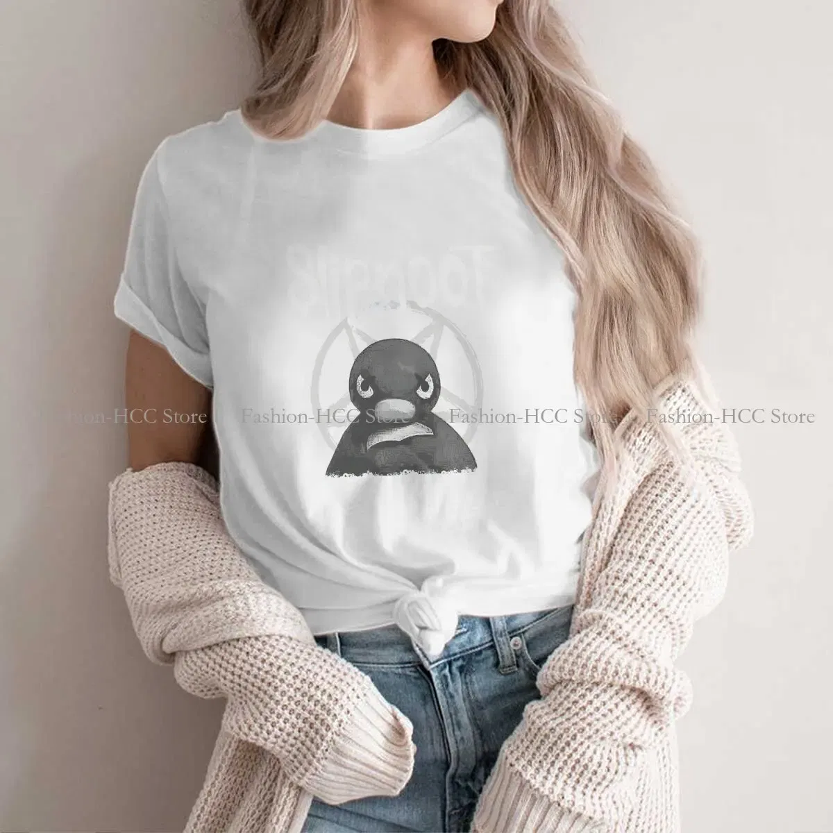 Color: WHITE, Size: S - Slipnoot White Print Style Polyester TShirt Pingu Cartoon Comfortable Hip Hop Gift Clothes T Shirt Stuff
