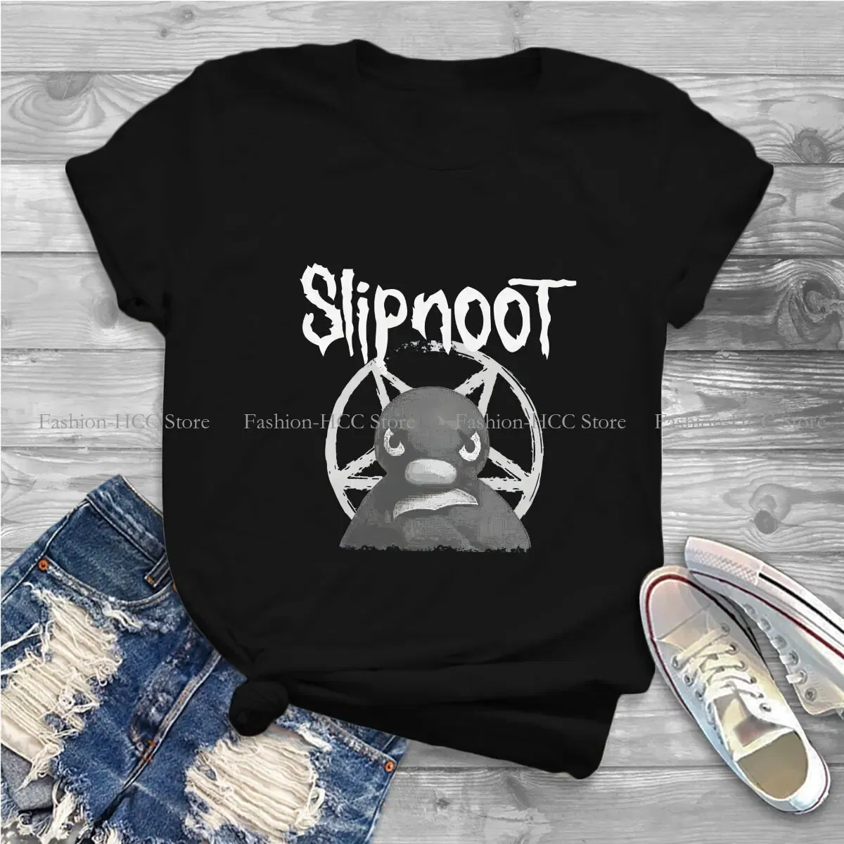 Color: WHITE, Size: S - Slipnoot White Print Style Polyester TShirt Pingu Cartoon Comfortable Hip Hop Gift Clothes T Shirt Stuff