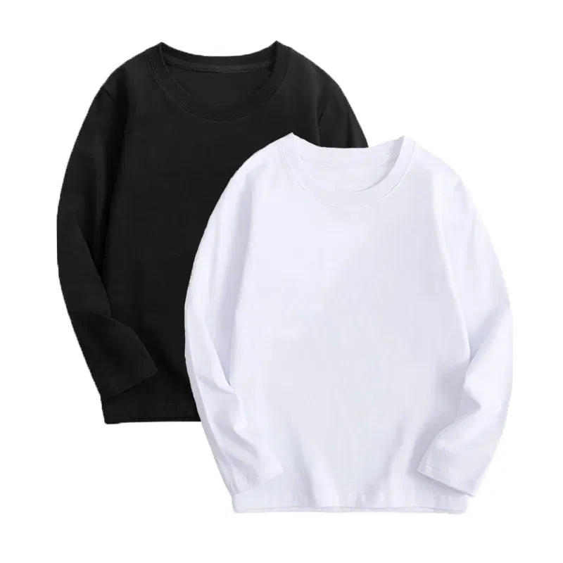 Color: SKY BLUE, Kid Size: 4 - Black White Basic Cotton T-shirt for Boys Girls Clothes Children's Long Sleeve Solid Tops Kids 2 to 14 Years Leasure Wear Tshirt