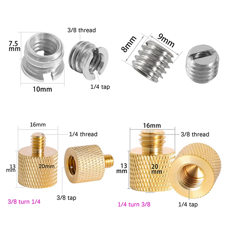 Color: GRAY - Camera Screw Conversion Nut 5/8 To 3/8 To 1/4 Inch Adapter Mount For DSLR Tripod Monopod Quick Release Plate Stands Camera Acc