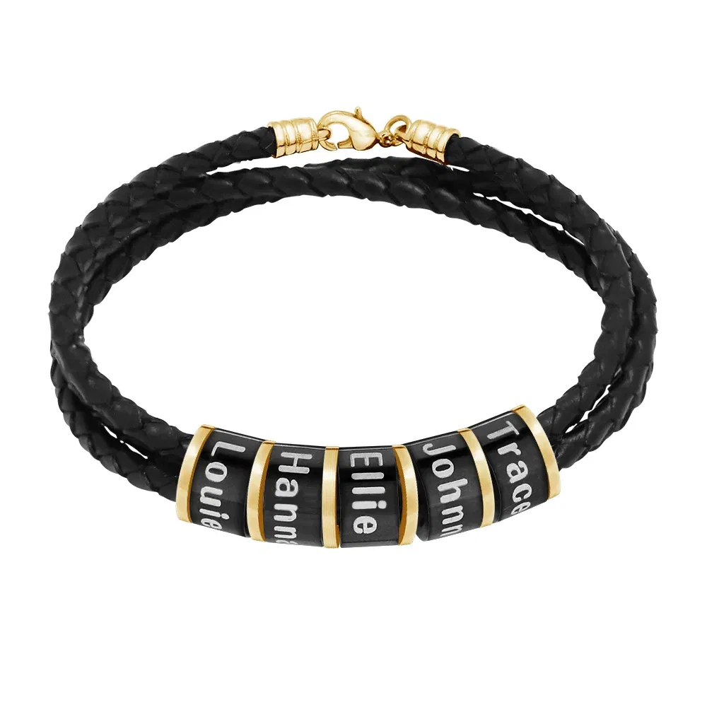 Metal Color: Steel color, Length: 21cm, Main Stone Color: WHITE - Personalized Names Men Leather Bracelet Braided Leather Bracelet Custom Family Names Bracelet Personalized Men Bracelet Gift