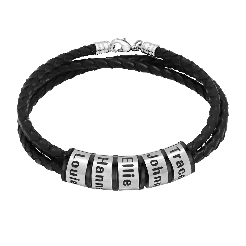 Metal Color: Steel color, Length: 21cm, Main Stone Color: WHITE - Personalized Names Men Leather Bracelet Braided Leather Bracelet Custom Family Names Bracelet Personalized Men Bracelet Gift