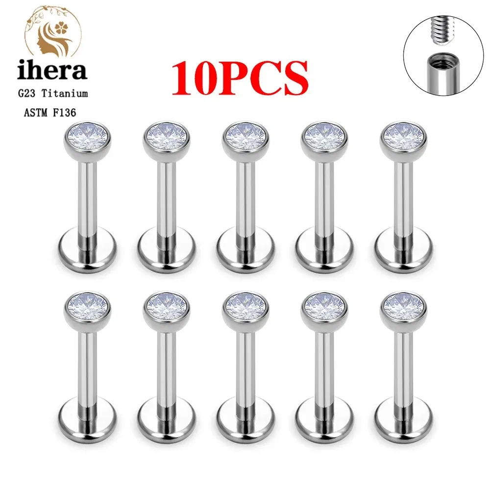 Metal color: ROSE GOLD COLOR, Ships From: CHINA, Main Stone Color: PURPLE - 10PCS G23 Titanium Labret Piercing Lip Ring 16G F136 Internal Thread Nose Stud Earring Tragus Helix Cartilage Piercing Jewelry