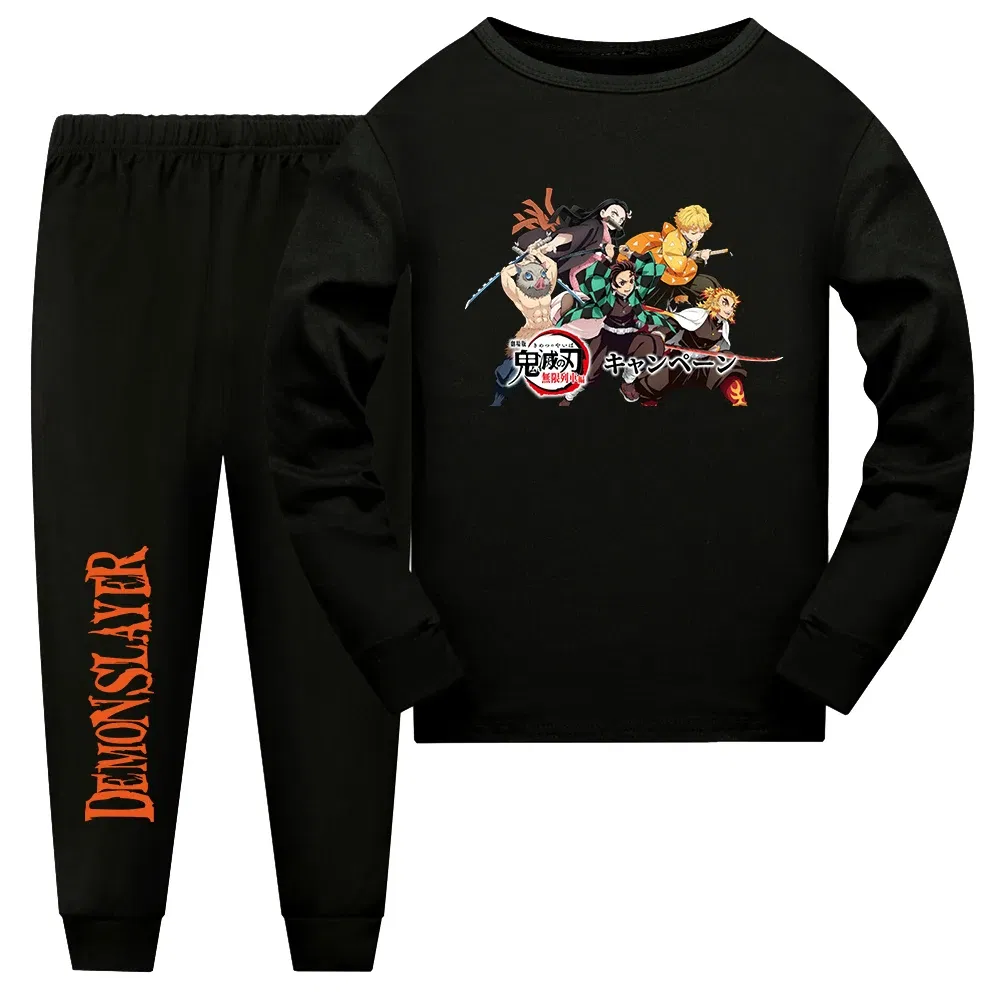 Color: Dark Grey, Kid Size: 16 - Demon Slayer Sleepwear Kamado Tanjirou Kamado Nezuko Agatsuma Zenitsu Children's Homewear Suit Long-sleeve Two-piece Pajamas Set