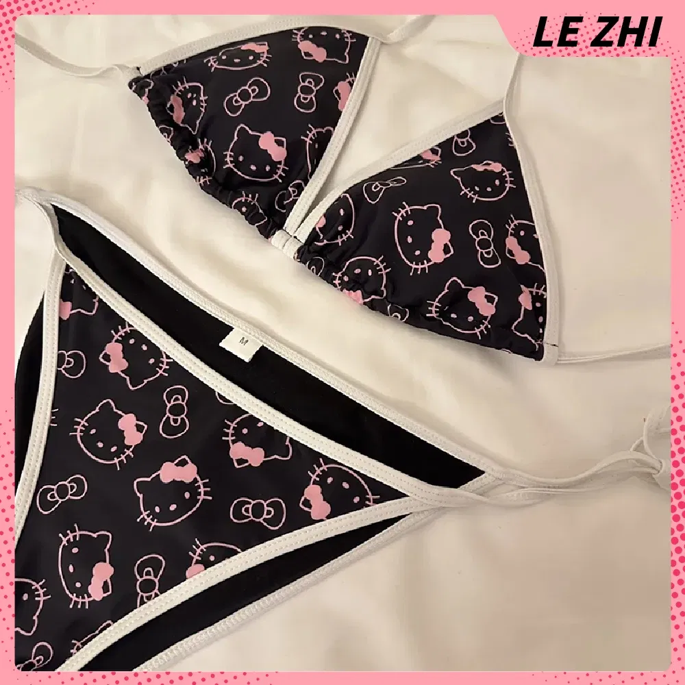 Color: Deep Sapphire, Size: L - Kawaii Hello Kitty Bikini Cartoon Printing Two-piece Swimsuit Euro-american Spice Girl Underwear Sexy Bikini Holiday Gift