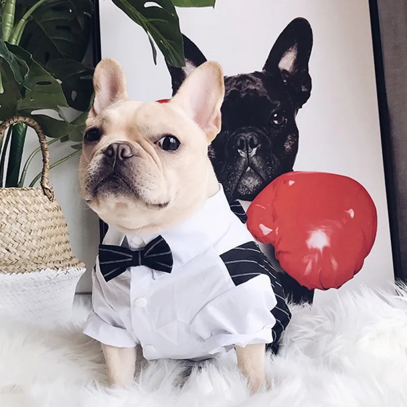 Color: Red, Size: S - Dog Gentleman Wedding Suit Clothes Dog Suit Bow Tie Clothes Halloween Christmas Costume For Small Dogs Teddy Bulldog