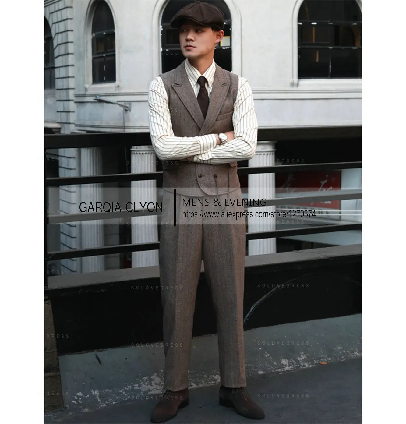 Color: army green, Size: XXXL - Tweed Herringbone 3 Pieces Herringbone Men's Business Suits Single Breasted Slim Fit Groom Formal Suits?€Blazer+vest+Pants?‰