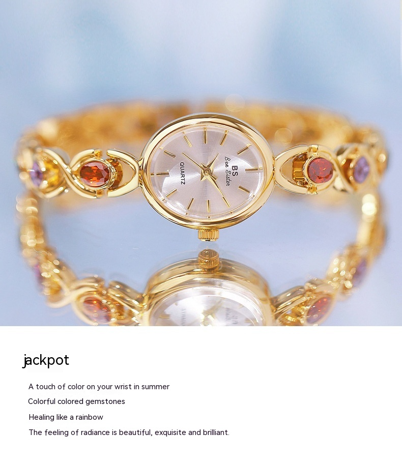 Mid-ancient Fashion Oval Colored Gems Rainbow Light Luxury Watch