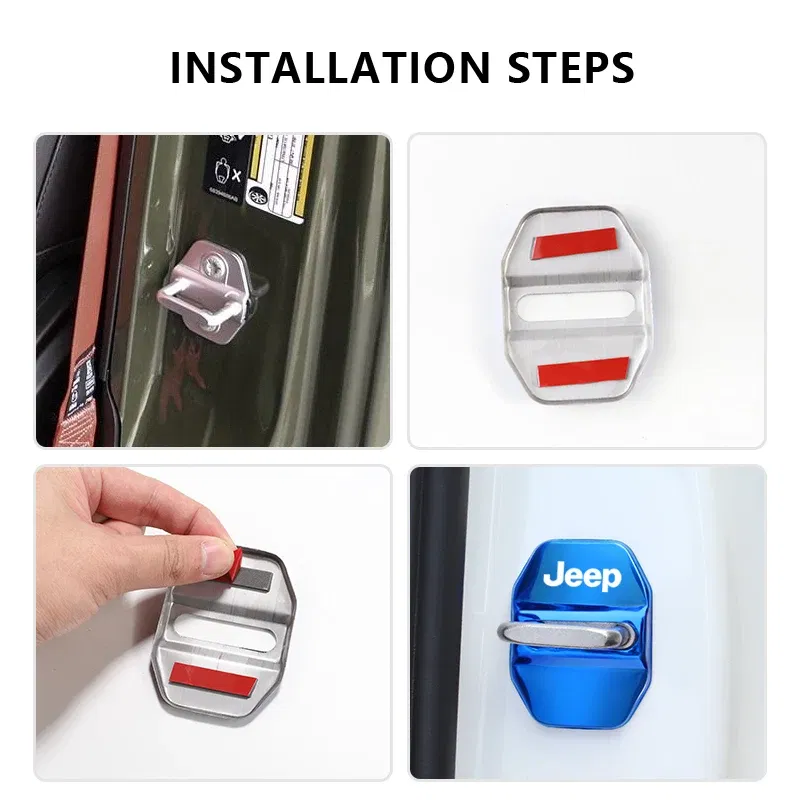 Color Name: Red - 4Pcs Car Door Lock Cover Stainless Steel Protection Accessories For Jeep Wrangler Renegade Compass Grand Cherokee Patriot