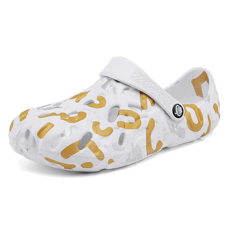 Color: Brown, Shoe Size: 40 - Men Summer Slippers Thick Sole Mens Clogs Sandals Hollow Breathable Flip Flops Sandals Shoes Fashion Beach Slippers