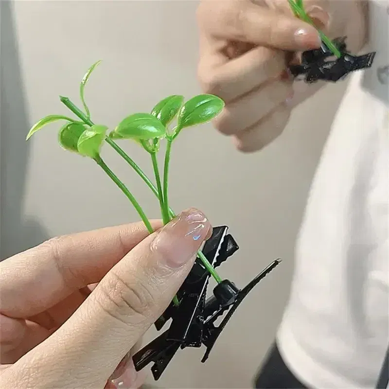 Color: GRAY, Size: XXS - Cute Artifacts Funny Little Bean Sprouts with Grass Growing on Their Heads Sprouting Grass Hair Clips Cute Bean Sprout Clips