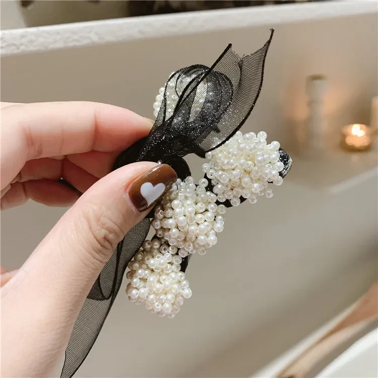 Autumn Pearl Bow Korean Hair Claw Clip
