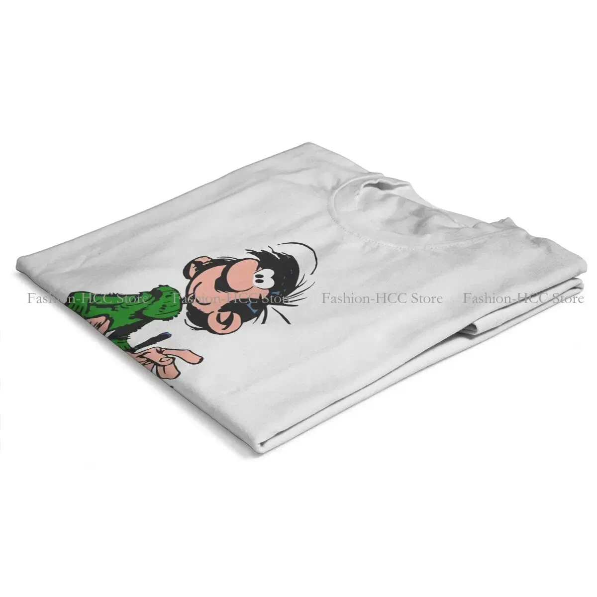 Color: WHITE, Size: XXL - Gaston Lagaffe Comic Polyester TShirts Cartoon Color Big Ben Walking With Cat Classic Personalize Homme T Shirt Funny Tops