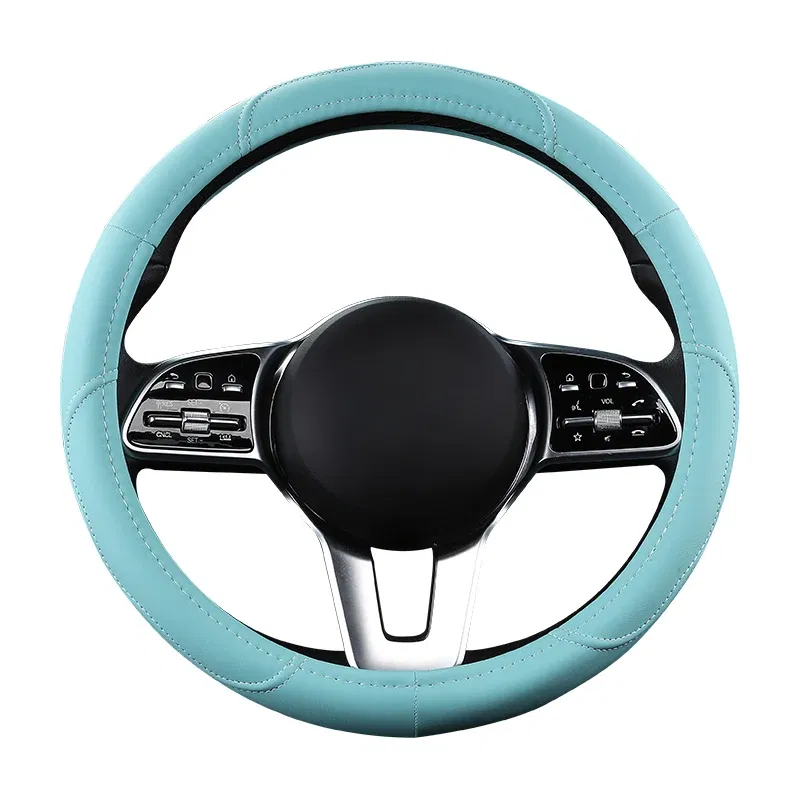 Color Name: Green - Car Anti-Slip Leather Steering wheel Cover Universal car Steering Wheel Protective Cover Fashion Style 38cm Pink