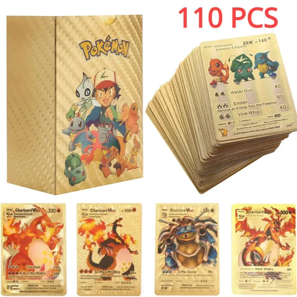 Color: EIGHT - 55PCS Pokemon Colorful Gold Foil Card Charizard Pikachu Arceus Diamond Rainbow English French German Spanish VSTAR GX VMAX Cards