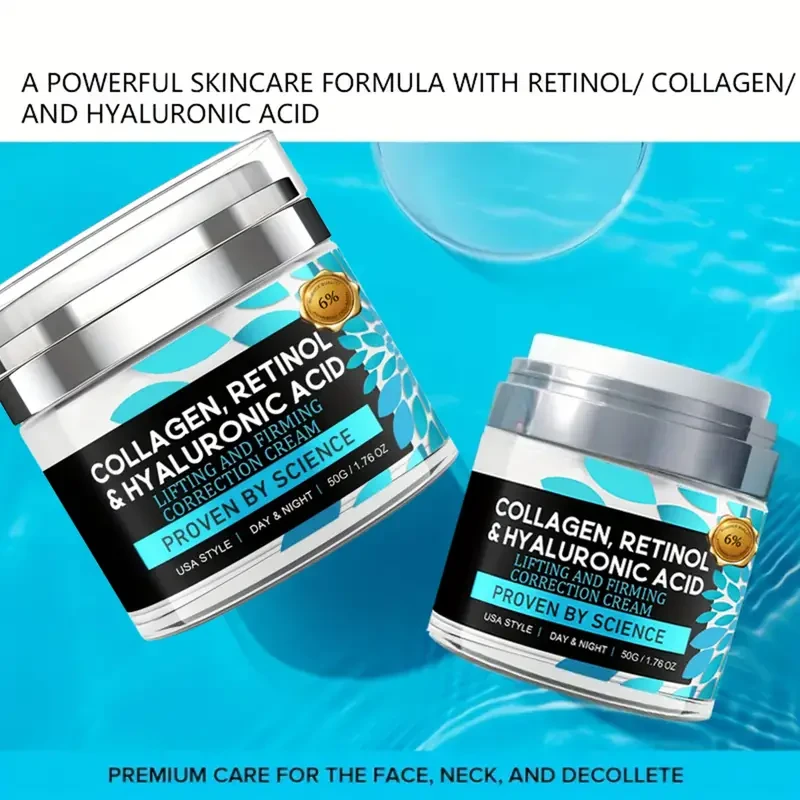 Hydrating & Firming Face Cream - 1.76oz (50g) with Collagen, Retinol & Hyaluronic Acid - Deep Moisture for All Skin Types, Alcohol-Free