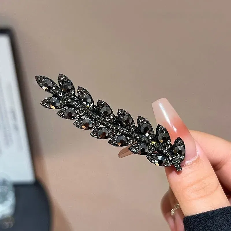 Color: Yellow - Fashion Mini Crystal Hair Pins Exquisite Rhinestone Ear of Wheat Duckbill Hair Clips Girl Side Barrettes