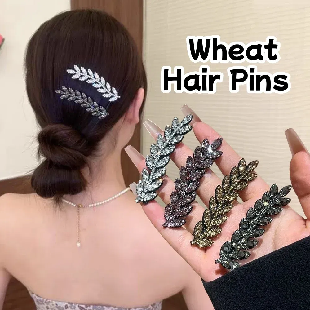Color: Yellow - Fashion Mini Crystal Hair Pins Exquisite Rhinestone Ear of Wheat Duckbill Hair Clips Girl Side Barrettes