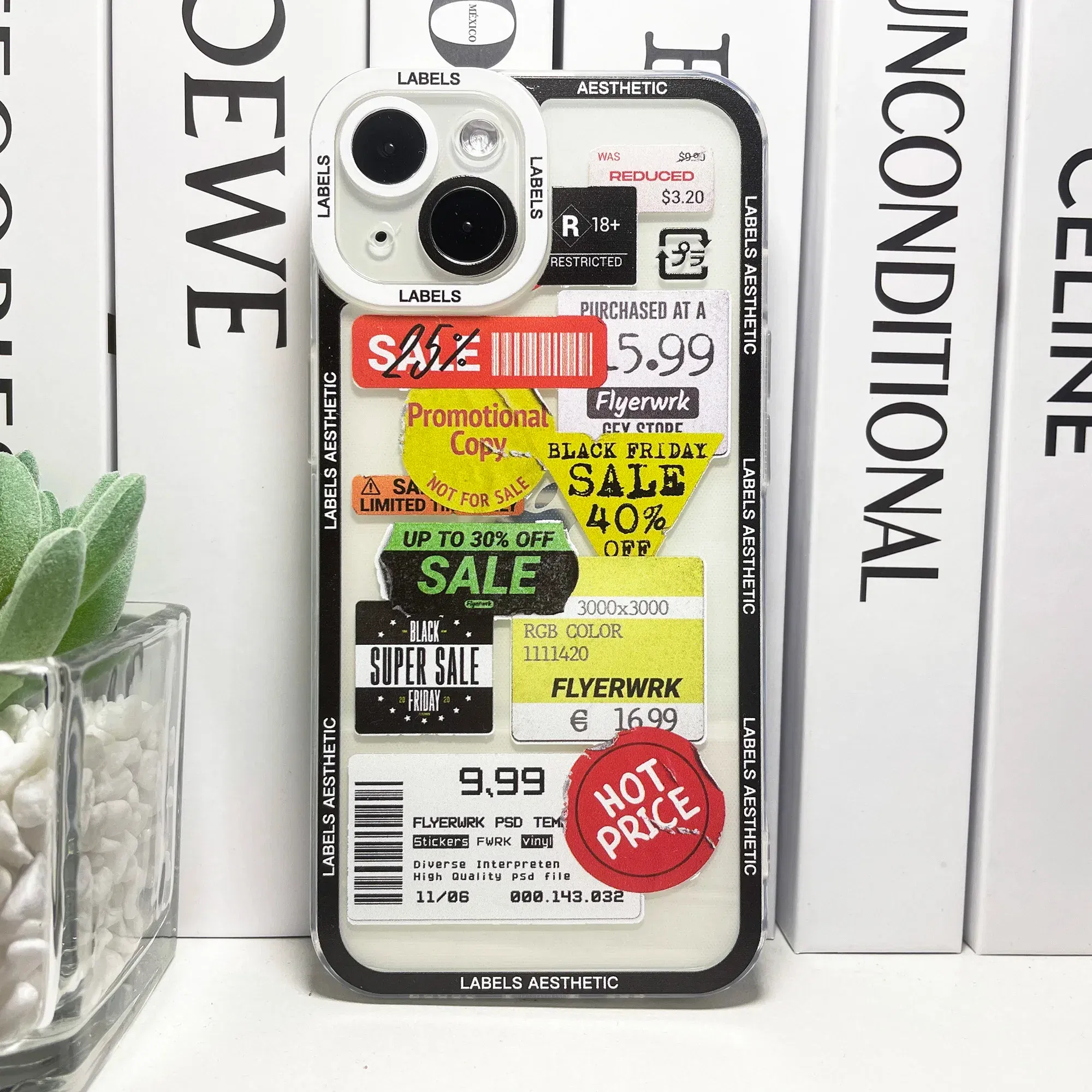 Color: Brown, Material: POLYESTER - Mix Labels Aesthetic Stickers Collage Phone Case For iPhone 16 15 14 13 12 11 Pro Max Mini XS X XR SE 7 8 Plus Clear Soft Cover