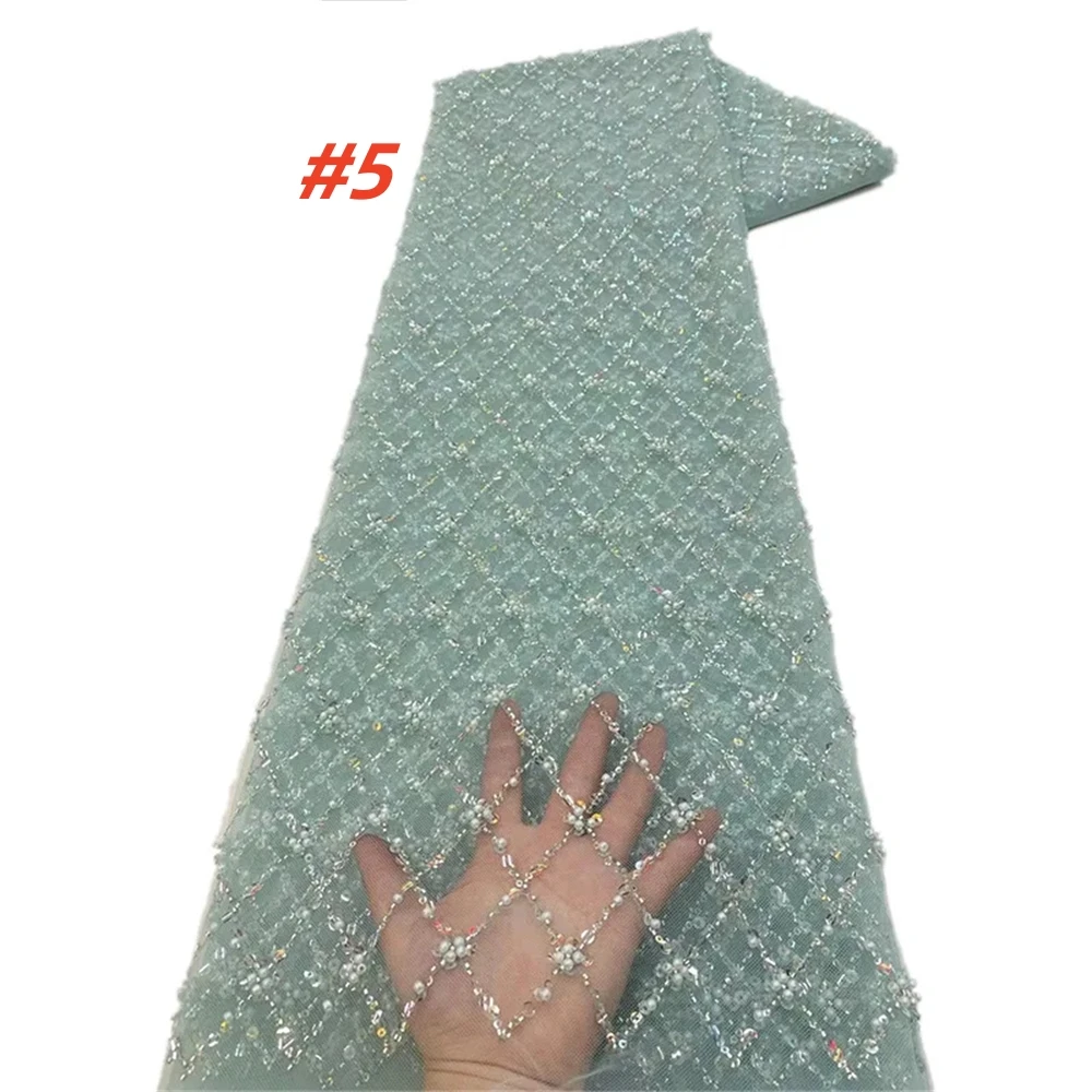 Color: Silver, Length: 1 yard, Width: 120cm - Gold African Sequins Lace Fabric 2025 High Quality French Nigerian Groom Lace Mesh Fabrics Beads For Sewing Dress Wedding Party