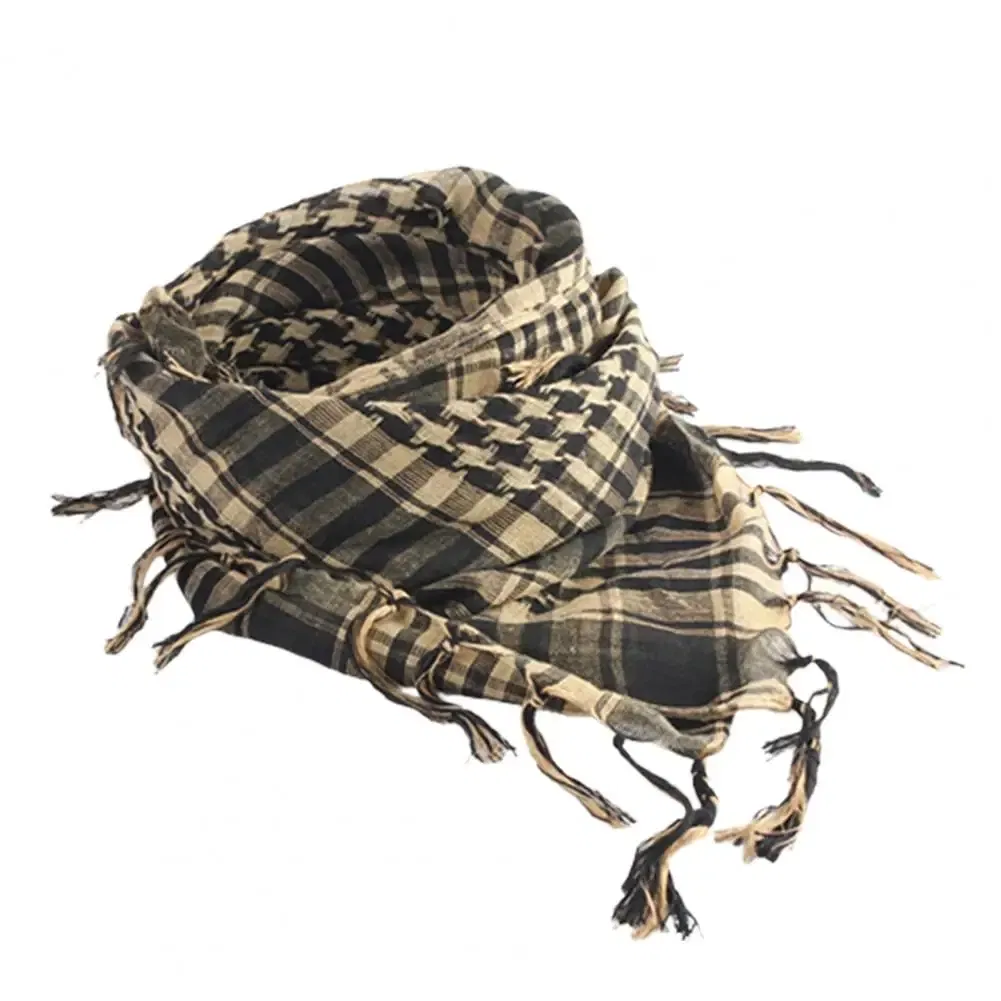 Color: Beige - Scarf Army with Tassel for Men Women Scarf Mask Scarf Unisex Lightweight Plaid Pattern Cotton Keffiyeh Scarf for Winter