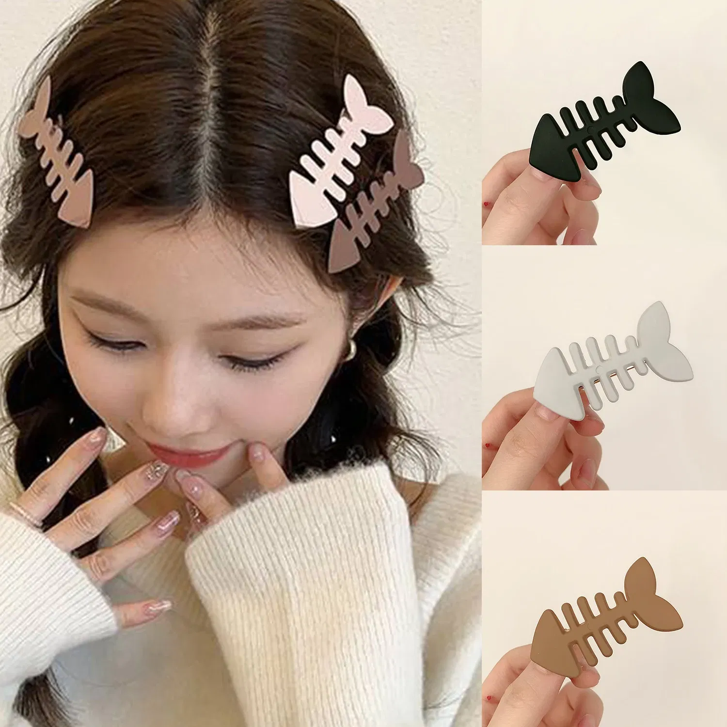 Color: light brown - Simple Milk Tea Color Fishbone Hairpin Girl Cute Bangs Barrettes Sweet Side Hairgrips Temperament Duckbill Clip Hair Accessories