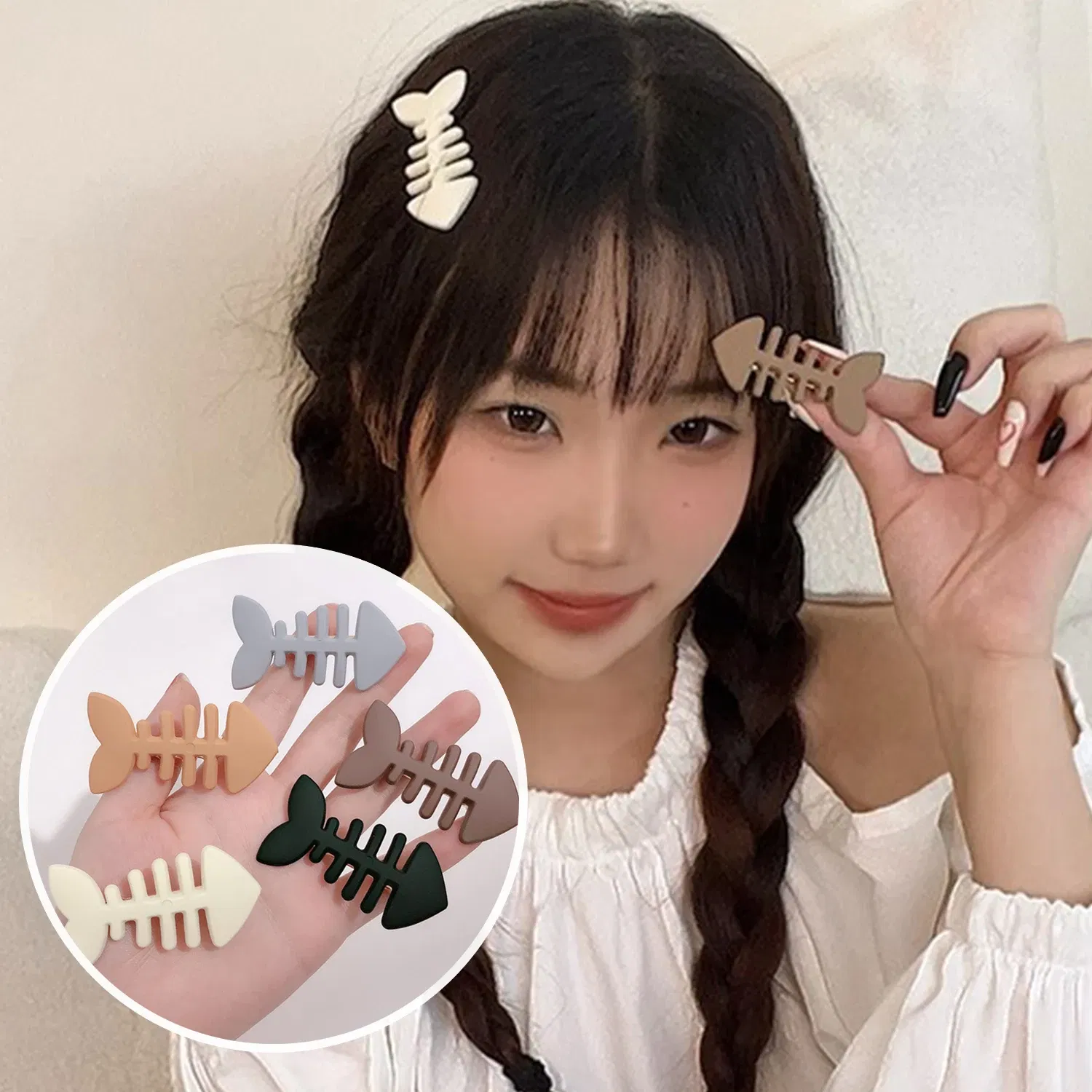 Color: light brown - Simple Milk Tea Color Fishbone Hairpin Girl Cute Bangs Barrettes Sweet Side Hairgrips Temperament Duckbill Clip Hair Accessories
