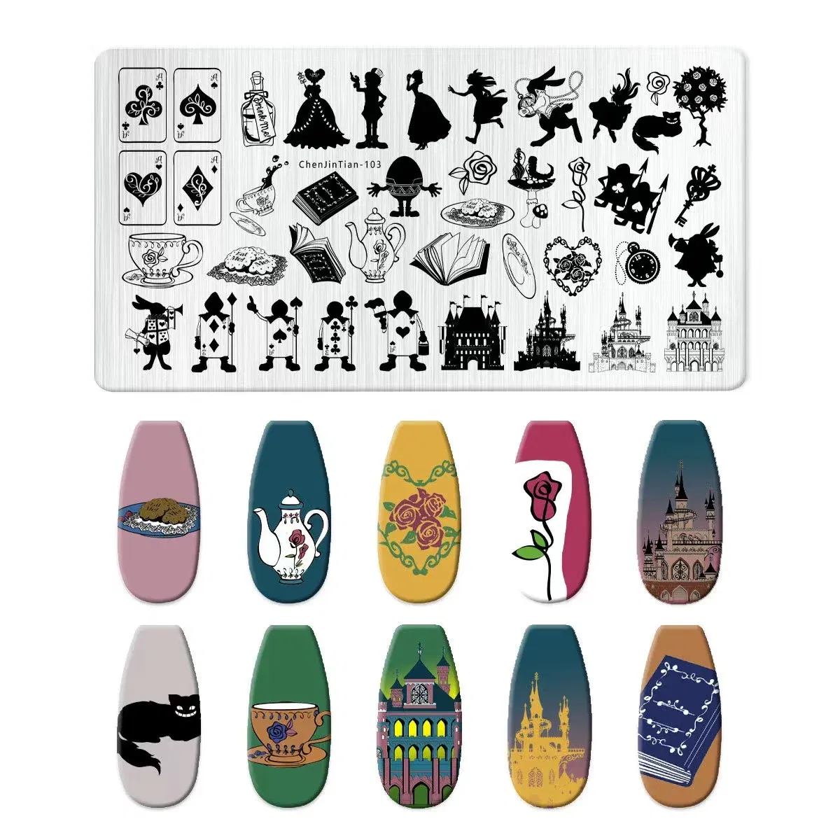 Color: Blue - Cartoon Animal Nail Art Templates Stamping Plate Palace style Design Flower Glass Temperature Lace Stamp Templates Plates Image