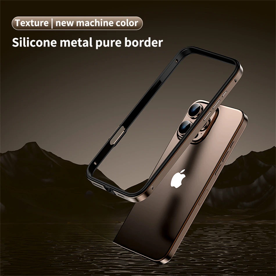 Color: Brown, Material: EVA - Titanium Metal Frame Bumper Shockproof Case for IPhone 16 15 Pro Max Plus 5G for Apple Solid Colour Protection Phone Cover