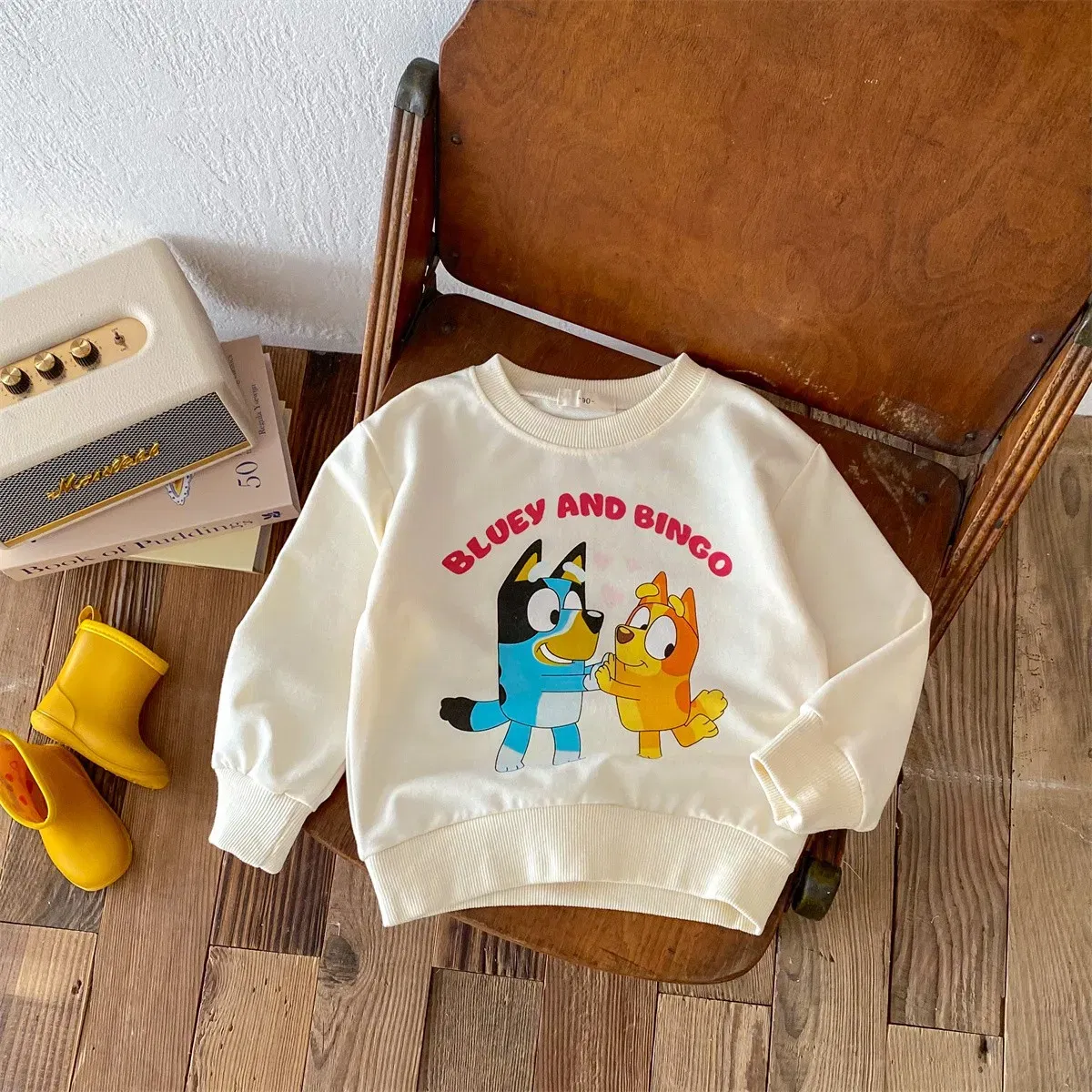Color: SKY BLUE, Kid Size: 5T - Fashion Cartoon Printed Children Hoodies Crewneck Baby Boys Girls Long Sleeve Tops Loose Disney Kids Clothing Autumn Sweatshirts