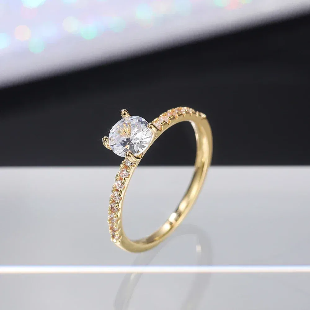Main Stone Color: Blue, Ring Size: 9 - Huitan Classic 4 Claws Design Round Zirconia Women Wedding Engagement Rings 3 Colors Available Low-key Bridal Jewelry Hot Sale