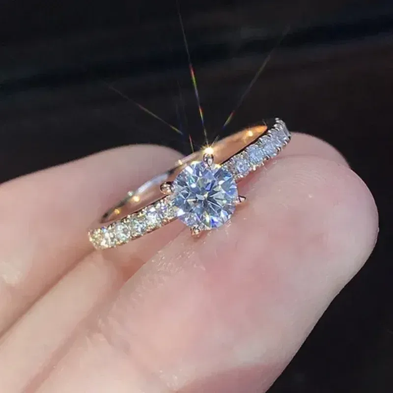 Main Stone Color: Blue, Ring Size: 9 - Huitan Classic 4 Claws Design Round Zirconia Women Wedding Engagement Rings 3 Colors Available Low-key Bridal Jewelry Hot Sale