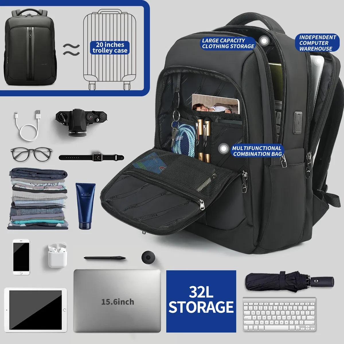 Color: Blue, Ships From: CHINA - Tigernu Backpacks For Men Bags For Business Backpack 15.6 17inch Laptop Backpacks Male Travel Backpack Bags Schoolbags Knapsack