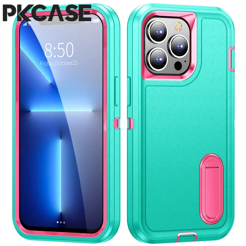 Color: BRIGHT PINK, Material: PE - PKCASE Shockproof Case For iPhone 13 Mini 12 11 Pro Max 6 7 8 Plus Bracket Protective Cover For iPhone X XS XR SE 2020 2022