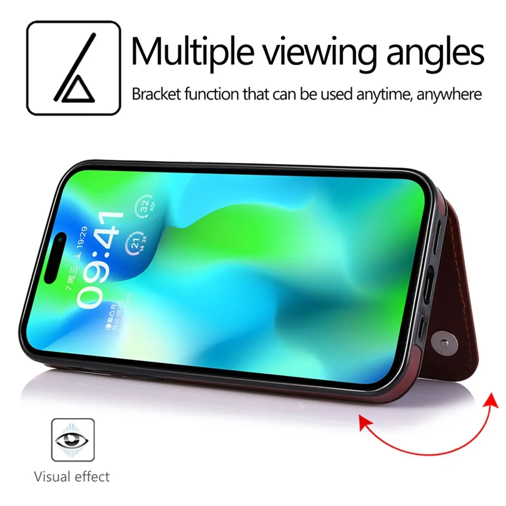 Material: PU, Color: Black - Leather Wallet Case for iPhone 15 14 13 12 11 Pro Max Mini Wallet Case XR X XS Max 8 7 6S 6 Plus SE 2022 2020 Card Holder Flip